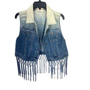 Chico’s Ombre denim vest fringe hem cowgirl country rodeo Size‎ 2(large)